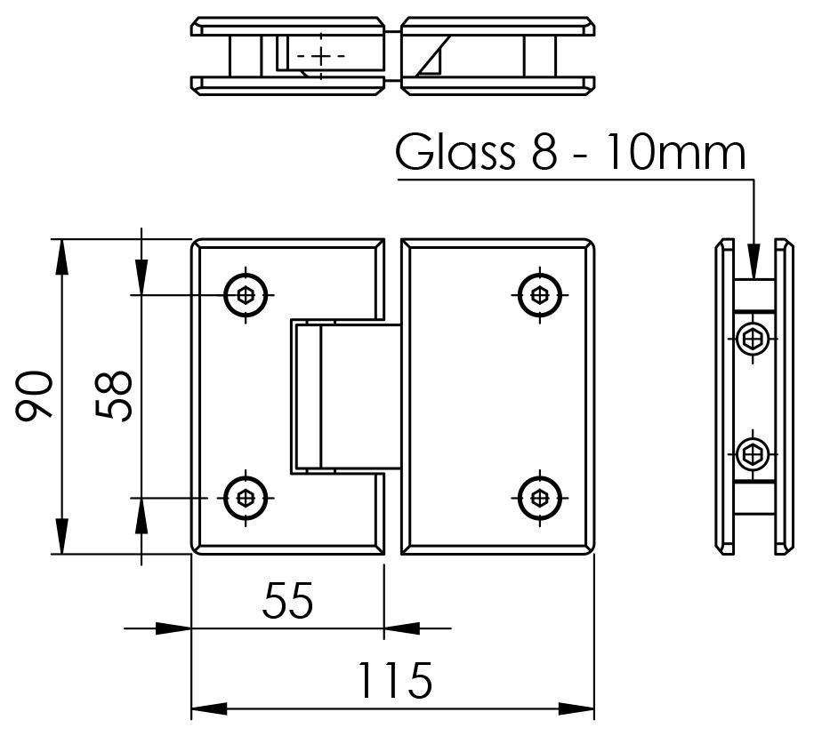 Bản lề kính 180º