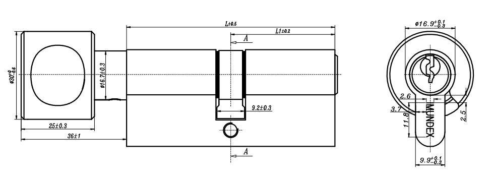 Ruột khóa 1 đầu chìa và 1 đầu vặn tròn