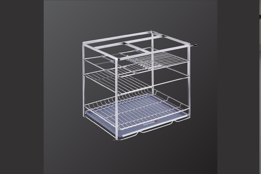 Giá gia vị 250mm rổ, ray, khung Inox 304 nan dẹt GrandX XS.25S2