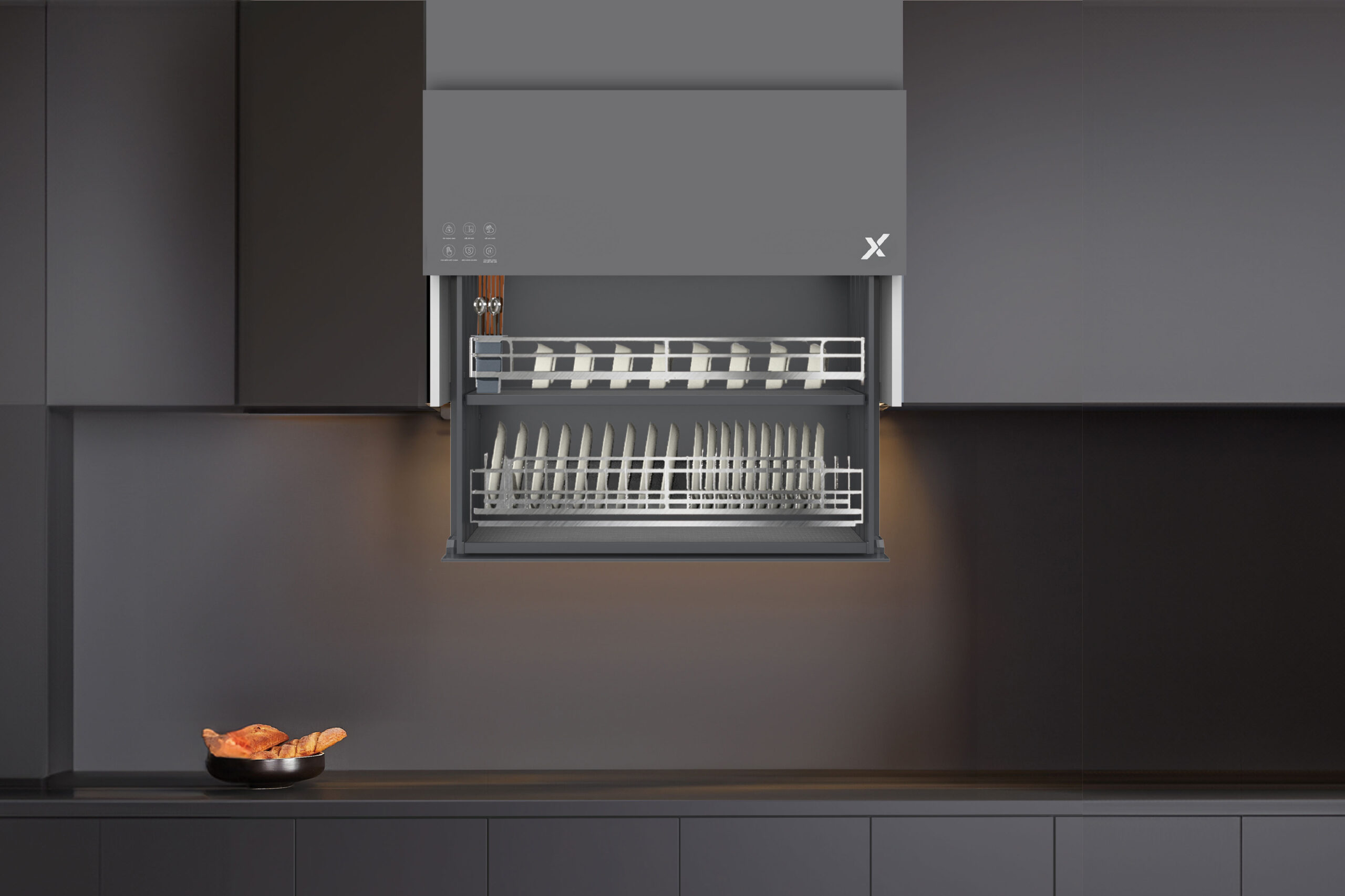 Giá bát nâng hạ điện 900mm Inox 304 GrandX XL.90ET-Luxury